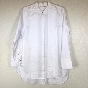 Soft Surroundings White Pleated High Collar Tunic Top Pearl Buttons size Small